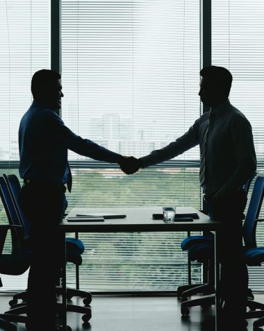 Business executives shaking hands to greet each other